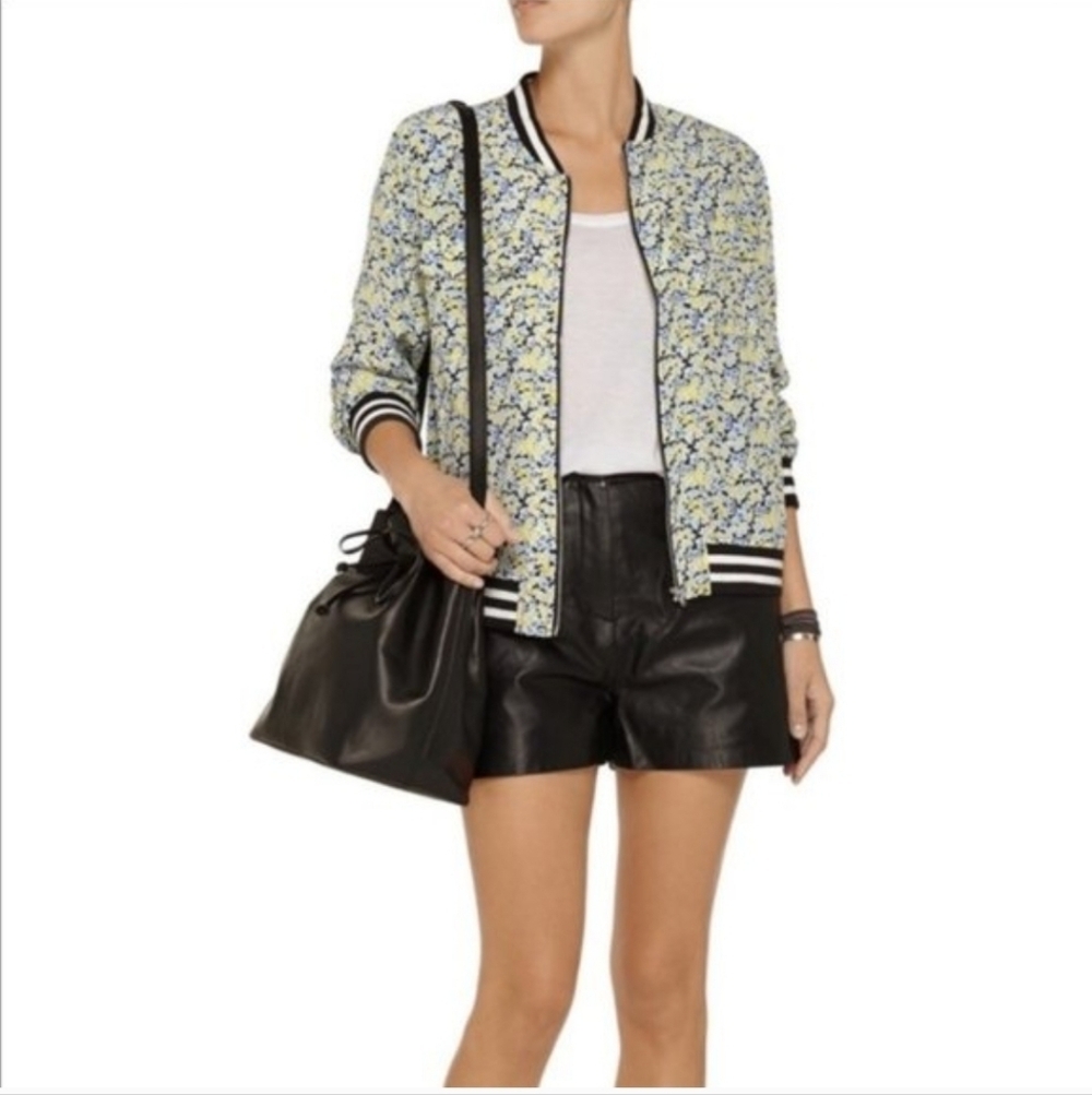 Equipment Abbott Bomber Jacket Coat Zip Up Pure Silk Floral Flowers Size XS - Picture 2 of 16